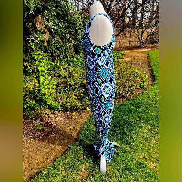 INC international concepts 🌻 Geometric Blue and Black Maxi Dress - Picture 4 of 6